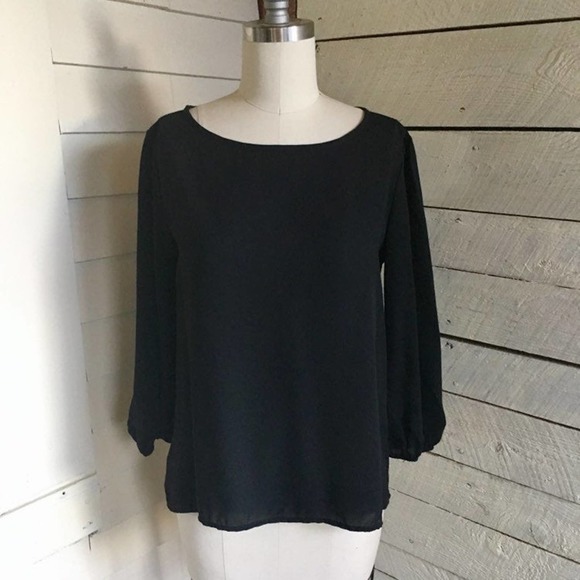 60s Black sheer chiffon blouse long sleeves zipper - Picture 1 of 6